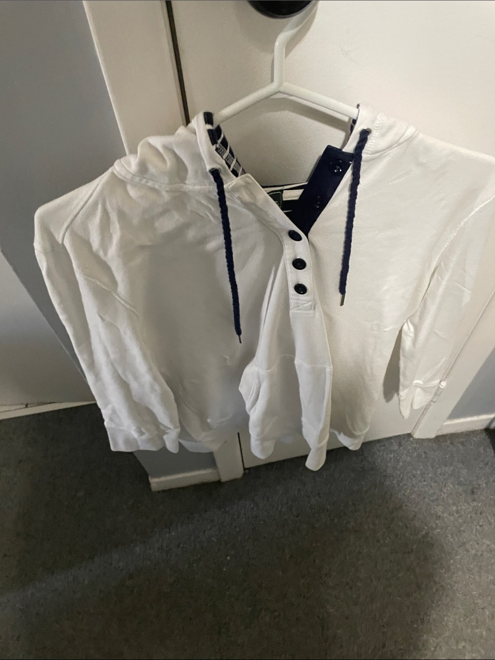 Ralph Lauren White Hoodie with Navy Drawcords